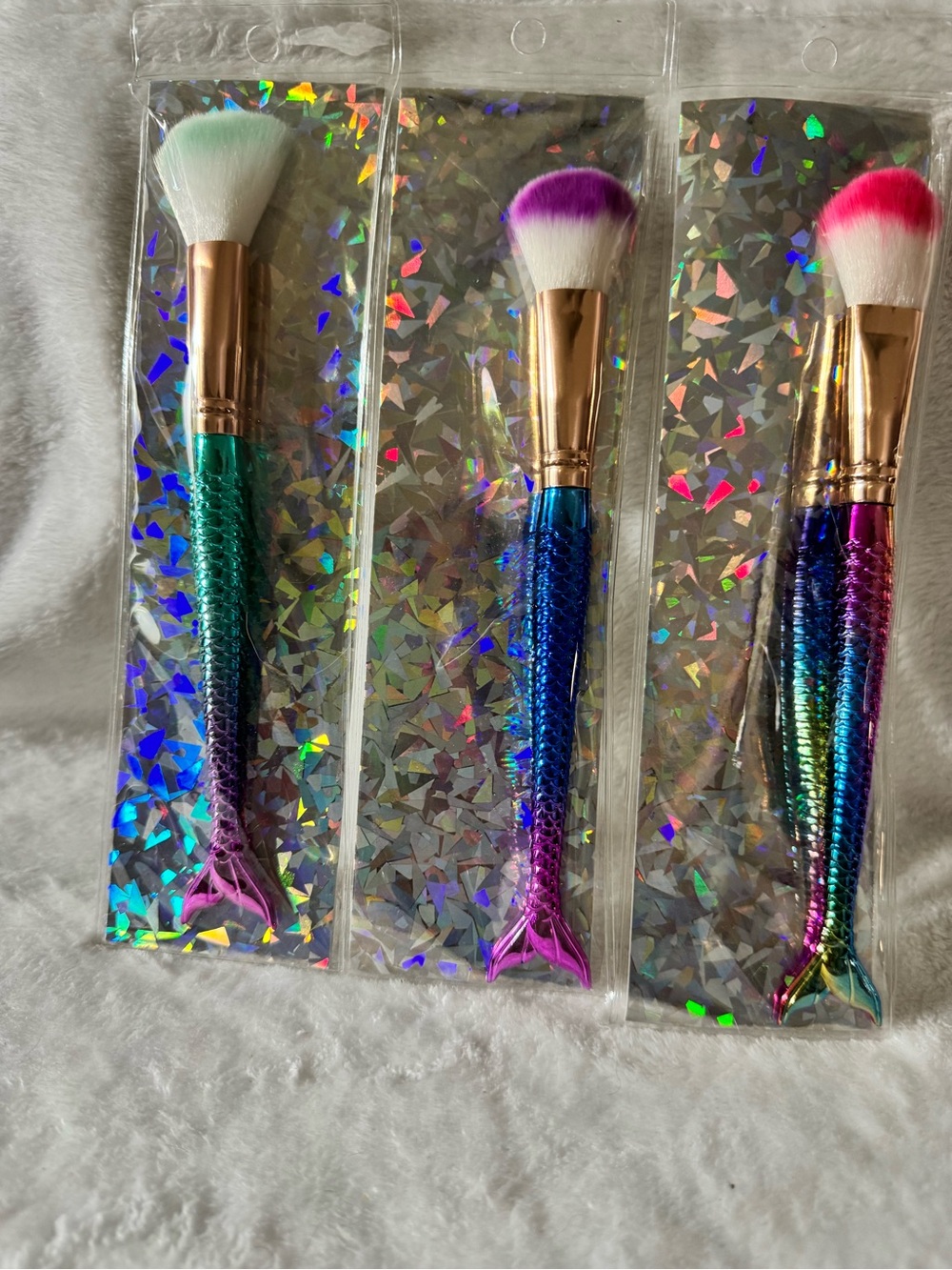 Mermaid Tail Makeup Brush - Pink, Purple & Teal Set of 3